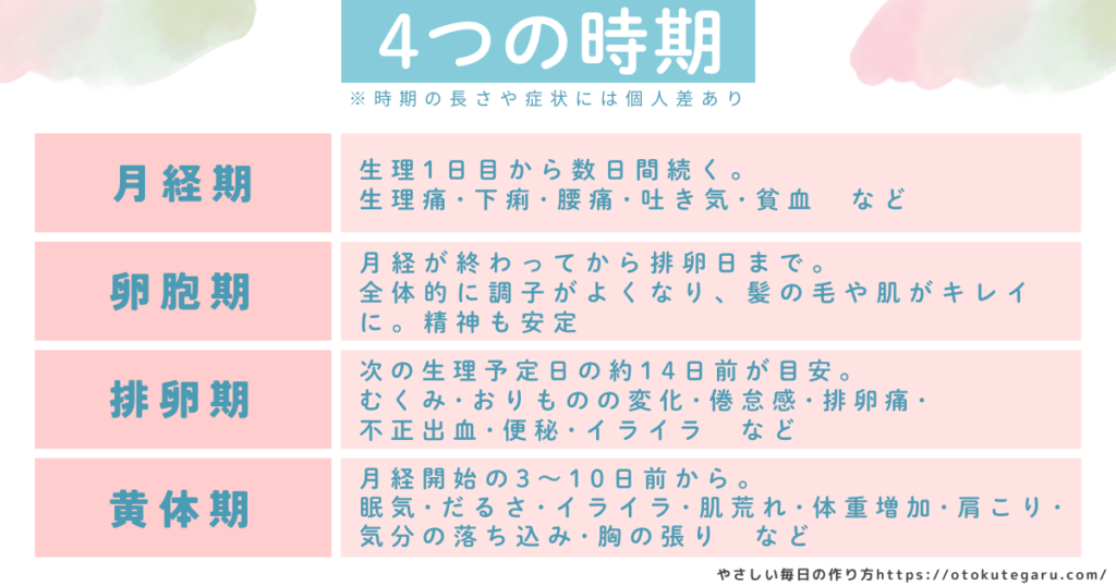 生理周期には4つの時期がある